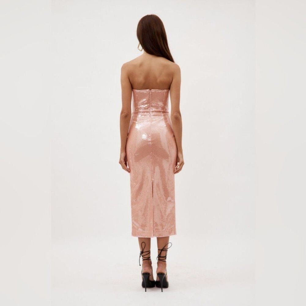 NWOT ALEX PERRY SEQUIN CURVED STRAPLESS DRAPE PEACH DRESS - Picture 3 of 12